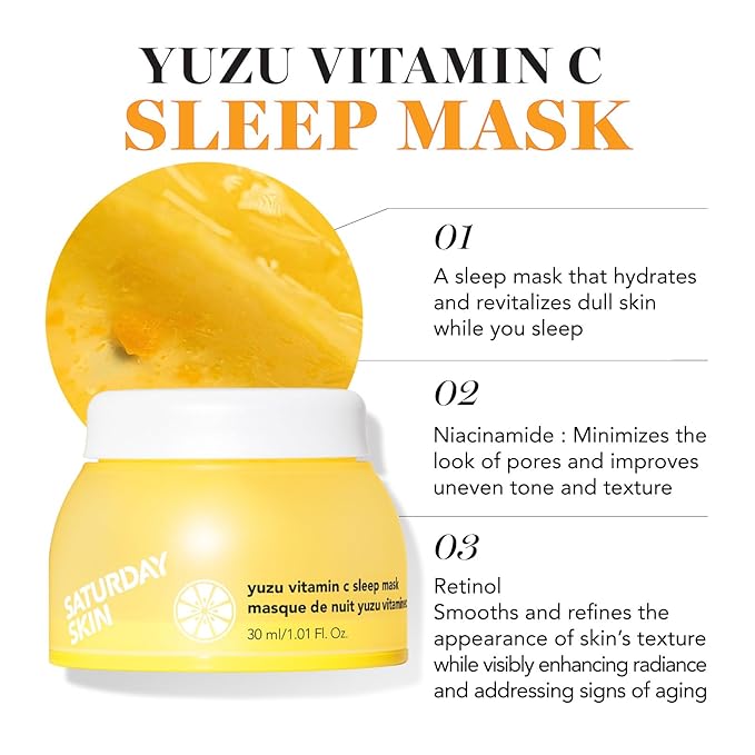 Saturday Skin 3-Piece Skin Care Set Yuzu Vitamin C Sleep Mask Yuzu Vitamin C Bright Toner and Eye Cream Overnight Facial Masks Korean Beauty Best Vitamin C Skincare Set-BrightBean Baby
