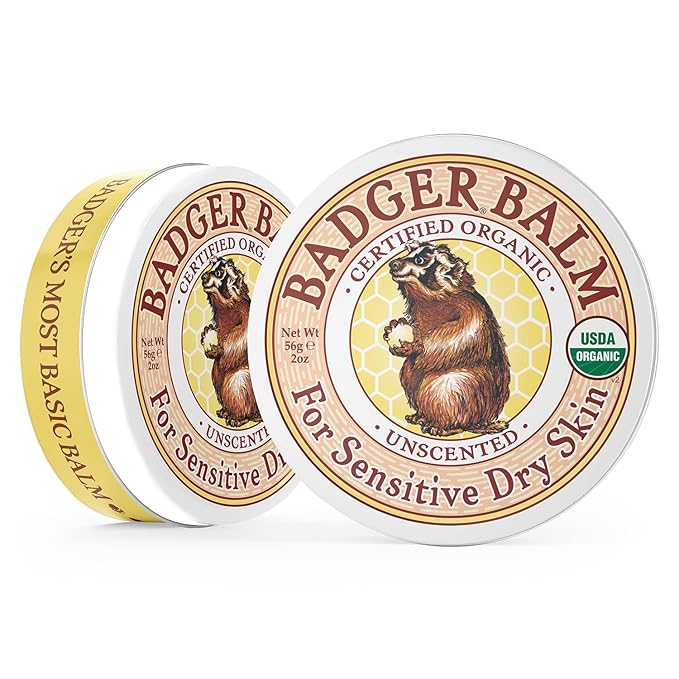 Badger - Unscented Dry Skin Balm, Sensitive Skin Balm, Moisturizing Balm for Dry Cracked Skin, Unscented Balm, Skin Moisturizer Balm, 2 oz (2 Pack)-BrightBean Baby