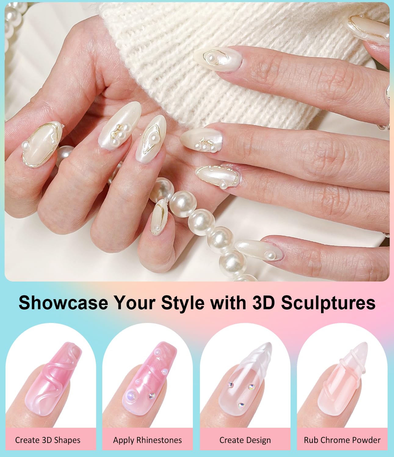 Gold Chrome Nail Powder BISHENGYF -【Metallic Mirror Effect】Pearl Chrome Nail Powder White Aurora Mermaid Iridescent Silver Nail Chrome Powder Metallic Mirror Glitter Pigment Dust For Nail Art DIY-BrightBean Baby