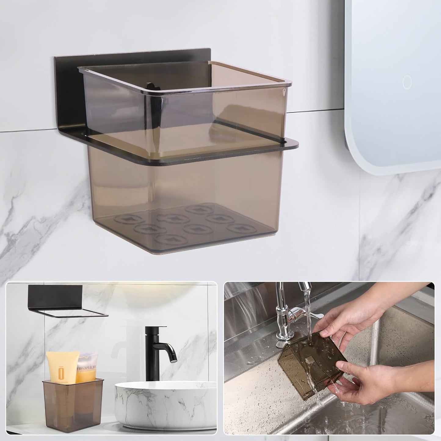 3 Pack Modern Black Metal Clear Plastic Toothbrush Holders,Toothpaste Holder Set - Kids & Adults with Wall-Mounted Metal Bathroom Organizer Set for Bathroom-BrightBean Baby