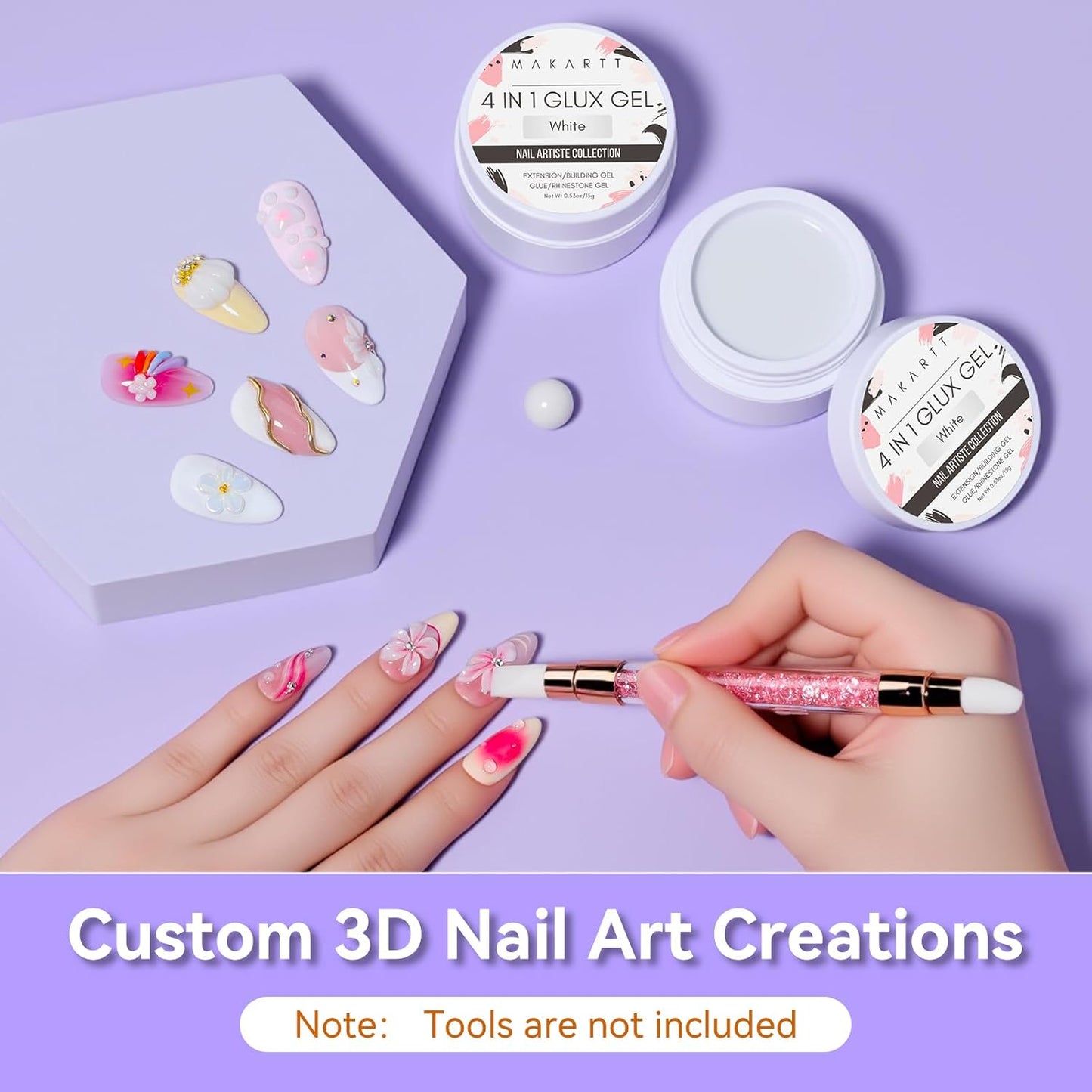 Makartt 3D Gel Nail Art: 4-in-1 Solid Builder Nail Gel White Non-sticky Hands for Extension, 15ML UV Glue for Acrylic Tips, 3D Nails Gels Sculpture Gels for Nails Art Salon Home DIY 2PCS 15ml-BrightBean Baby