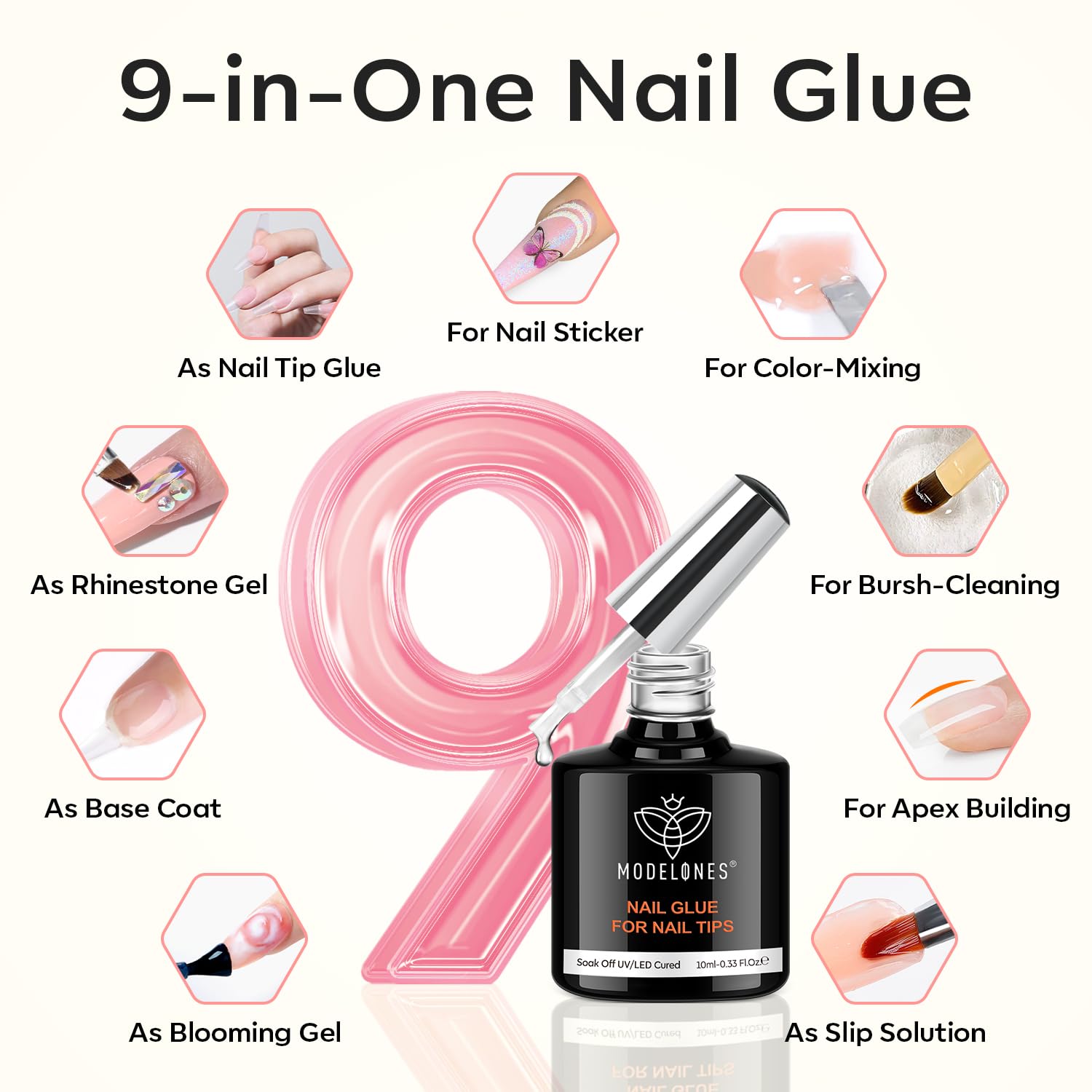 modelones Medium Oval Gel Nail Tips Kit, 9-in-One Nail Glue with Portable U V Lamp 216Pcs 12Sizes Pre-Etched Round Press ons Fake Acrylic Extension Kit DIY Salon Gift for Women-BrightBean Baby