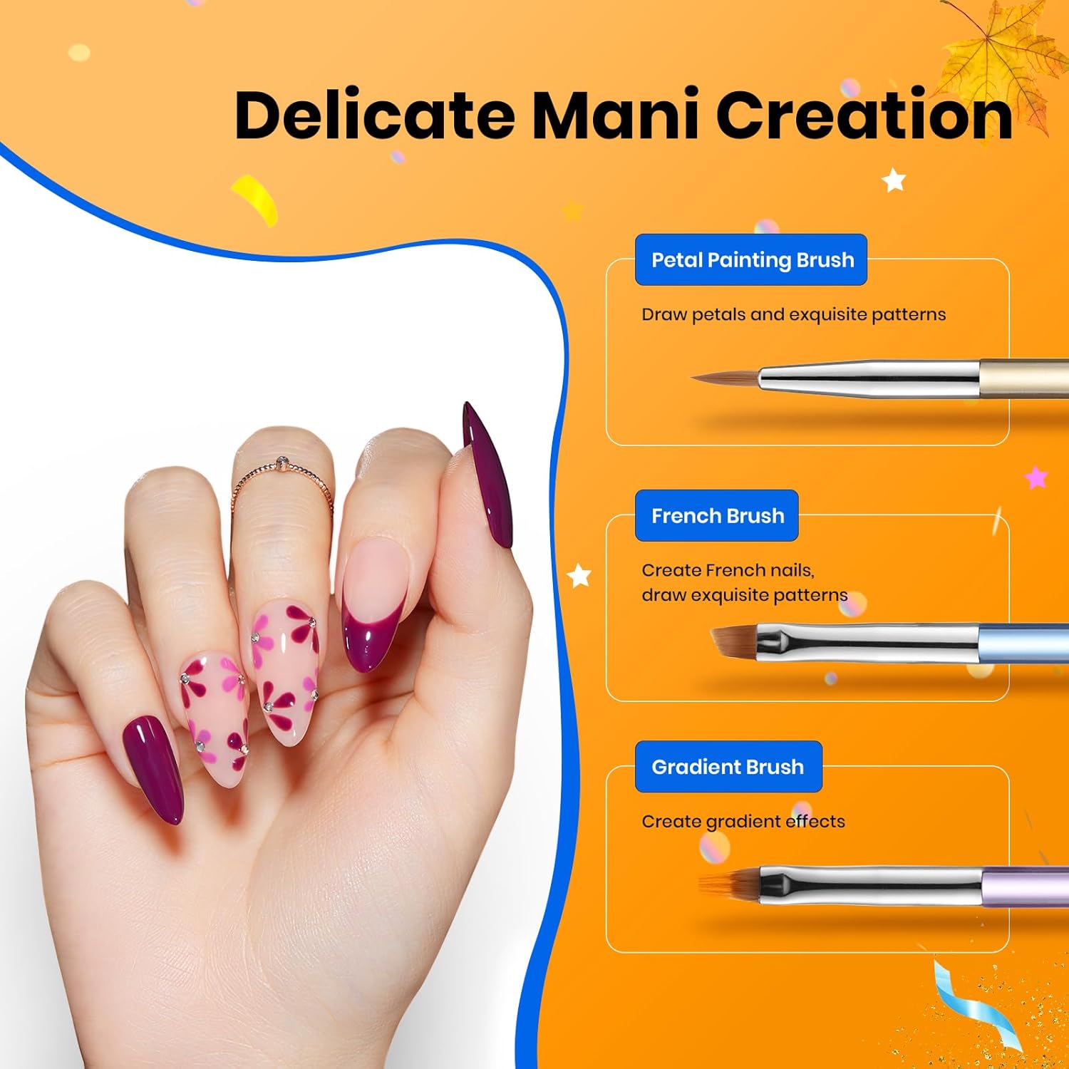 Beetles Gel Nail Art Brushes, 6 Pcs Double-Ended Fingernail Art Design Pens Gel Paint Liner Ombre Gradient French Tip Brush Dotting Pen Nail Brush Set, DIY Manicure Tools Gift for Women-BrightBean Baby