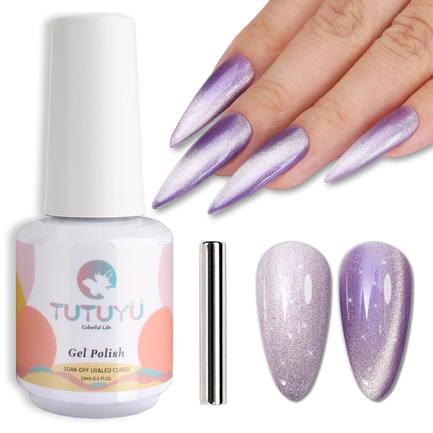 Bright Purple Cat Eye Gel Nail Polish,Crystal Galaxy Holographic Lavender Cateye Gel Polish with Magnet, Purple Gel Silver Shimmer Velvet Soak Off Uv Led Home Diy Manicure GP0100-BrightBean Baby
