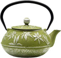 Cast Iron Teapot Tea Kettle with Stainless Steel Infuser for Stovetop Safe Coated with Enameled Interior Japanese Tetsubin with Maple Leaves Pattern(30.4oz/900ml) (Color-2)