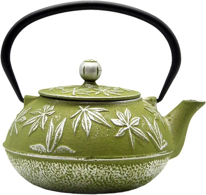 Cast Iron Teapot Tea Kettle with Stainless Steel Infuser for Stovetop Safe Coated with Enameled Interior Japanese Tetsubin with Maple Leaves Pattern(30.4oz/900ml) (Color-2)