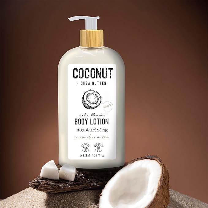 Skin Verse Body Lotion, Goat Milk, Almond Oil Body Lotion, Softening, Almond Vanilla, Coconut, Shea Butter Body Lotion, Moisturizing, Coconut Vanilla, 28 fl. oz. | Home and Body Co-BrightBean Baby