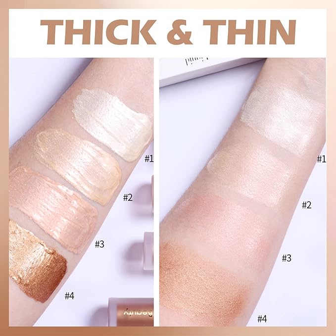 Erinde Liquid Highlighter Makeup, Pink Luminizer Face Highlight Makeup Stick, Natural Beauty Glow Finish, Lightweight Blendable Cream Face Body Liquid Illuminator Bronzer, Cruelty-free, 03 Rose Gold-BrightBean Baby