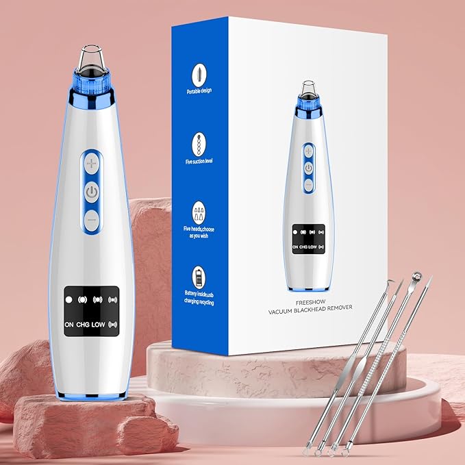 Blackhead Remover Pore Vacuum Upgraded Facial Pore Cleaner Electric Comedone Whitehead Extractor Tool-5 Suction Power,5 Probes,USB Rechargeable-BrightBean Baby