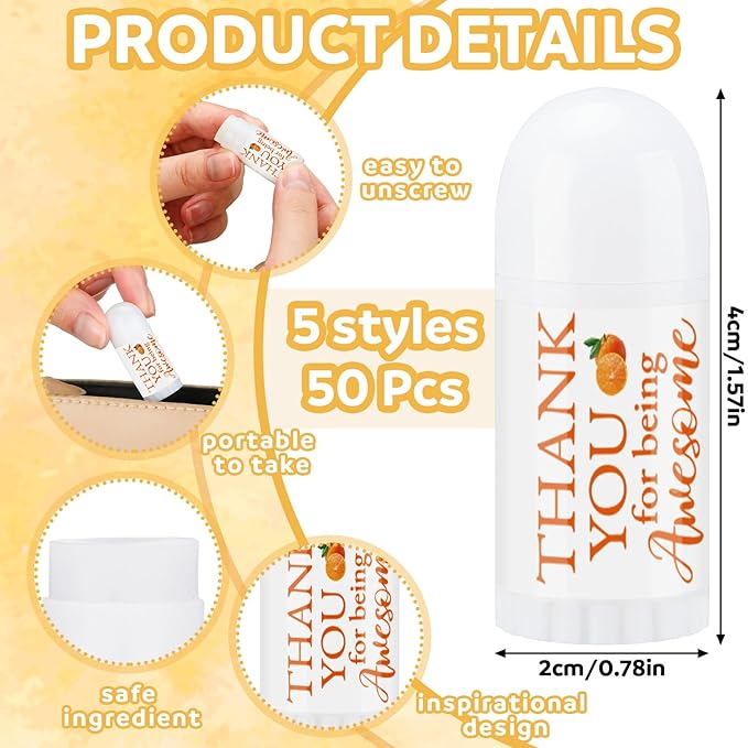 50 Pcs Thank You Gifts Mini Lip Balm Pack Lip Moisturizer Assorted Flavors Dry Lip Care Products for Teacher Baby Shower Coworkers Friend-BrightBean Baby