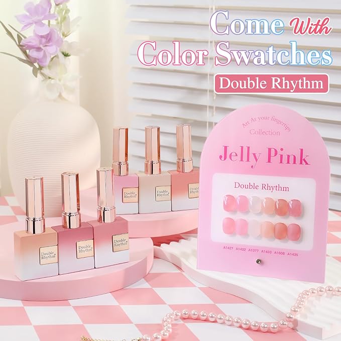 Double Rhythm 6 Pcs 15 ML Gel Polish Set Same Color Same Bottle Soak Off Gel Polish Kit Nail Art Manicure Salon DIY at Home for Women (Jelly Milky White Nude Pink Rose-T6-23)-BrightBean Baby