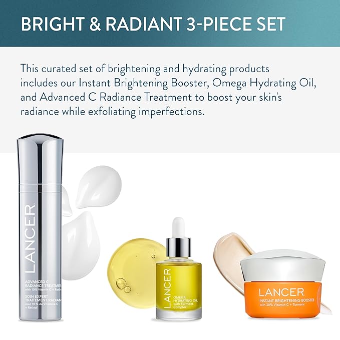 Lancer Skincare Bright & Radiant 3-Piece Set with Instant Brightening Booster, Omega Hydrating Oil, and Advanced C Radiance Treatment for Glowing Skin-BrightBean Baby