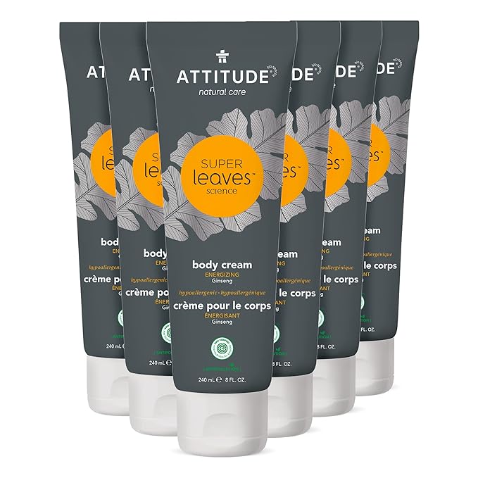 ATTITUDE Body Cream, EWG Verified Moisturizer, Vegan Moisturizing Products For Dry Skin, Dermatologically Tested, Ginseng and Grapeseed Oil, 8 Fl Oz (Pack of 6)-BrightBean Baby