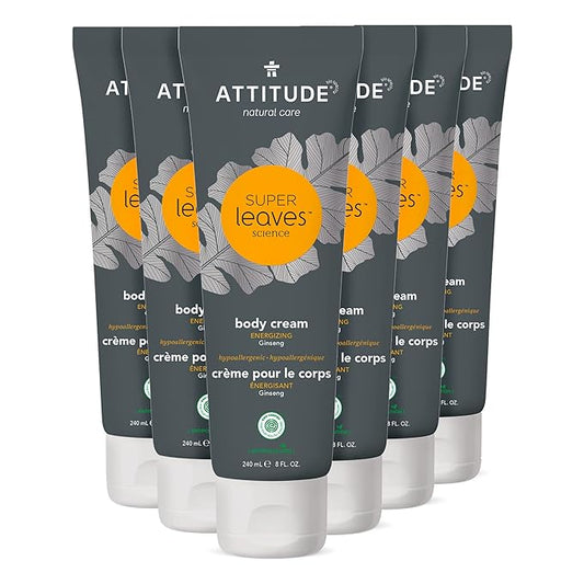 ATTITUDE Body Cream, EWG Verified Moisturizer, Vegan Moisturizing Products For Dry Skin, Dermatologically Tested, Ginseng and Grapeseed Oil, 8 Fl Oz (Pack of 6)-BrightBean Baby
