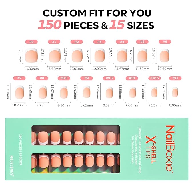 modelones French Tip Press on Nails, 150Pcs Extra Short Square Fake Nails with Nail Box, Deep Nude Gel Nail Tips for Women, Soft Glue-On Nails for Natural Salon Look, DIY Nail Art (15 Sizes)-BrightBean Baby