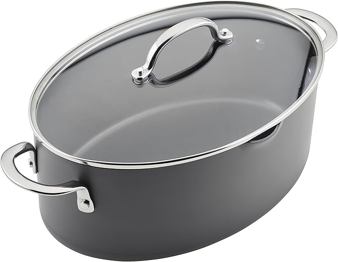 Rachael Ray 80090 Professional Hard Anodized Nonstick Cookware Oval Pasta Pot/Braiser, 8 Quart - Gray