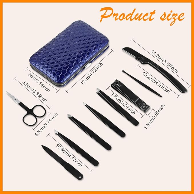 Yougai 9 Pcs Tweezers and Nail Clippers Kit for Facial Hair Women with Travel Case, Professional Stainless Steel Eyebrow Tweezers Kit Great Precision Tweezers for Daily Beauty Tool-BrightBean Baby