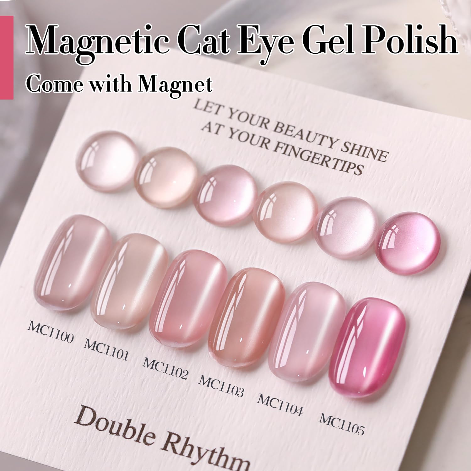 Double Rhythm Jelly Glass Cat Eye Gel Polish with Magnet 15ML Holographic Glitter Shimmer Translucent Sheer Color Magnetic Nail Polish Salon DIY at Home (Jelly Nude-MC1103)-BrightBean Baby