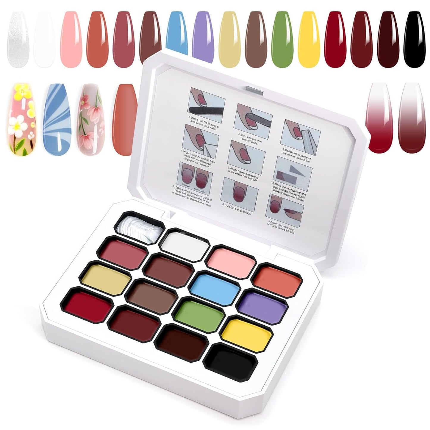 Gradient Painting Gel, 16 Colors Ombre Nail Polish for Pigmented Pat Painting Gel Nude White＆Black Color French Manicure DIY Nail Art Long-lasting No-wipe DIY Palette VelvetSpectrum Studio-BrightBean Baby