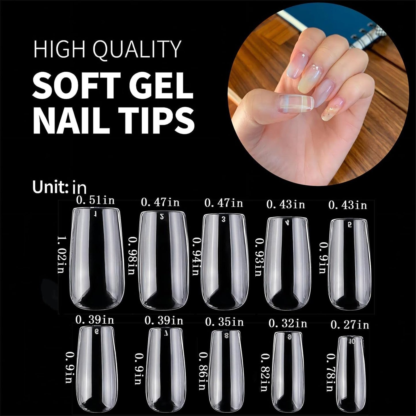 Short Square Nail Tips,1000 PCS Artificial Full Cover Fake Nails Soft Gel Tips 10 Sizes with Box for Home DIY Nail Salon (Clear and Natural 3)-BrightBean Baby