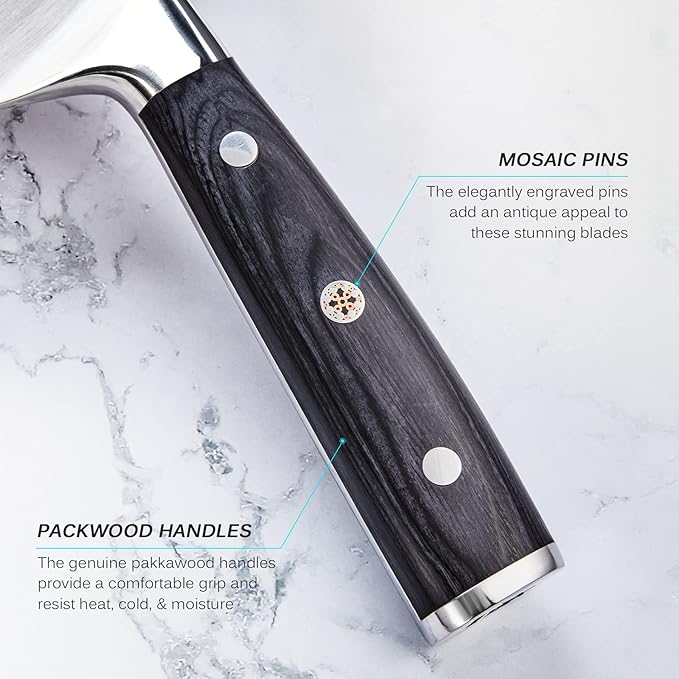 KYOKU Steak Knife Set of 6, Samurai Series 5" Steak Knives, Non Serrated High Carbon Steel Knives Set with Case Pakkawood Handles Mosaic Pins Sheaths, Ultra Sharp Dinner and Kitchen Knife Cutlery Set