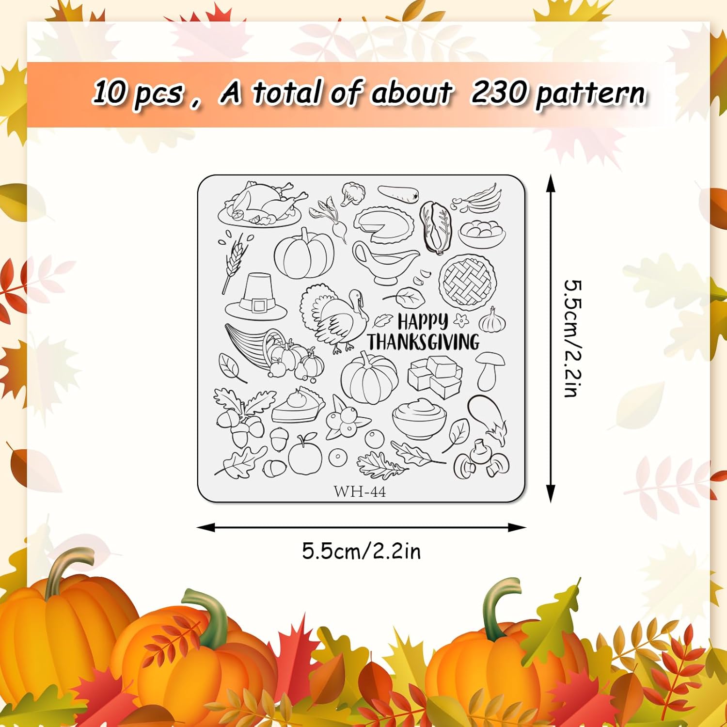 Whaline 10 Sheet Fall Nail Art Stamping Plates Kit Happy Thanksgiving Pumpkins Maple Leaf Gnome Plaid Autumn Blessings Collection Nail Art Plate for Autumn Thanksgiving Nail Art Design DIY Print-BrightBean Baby