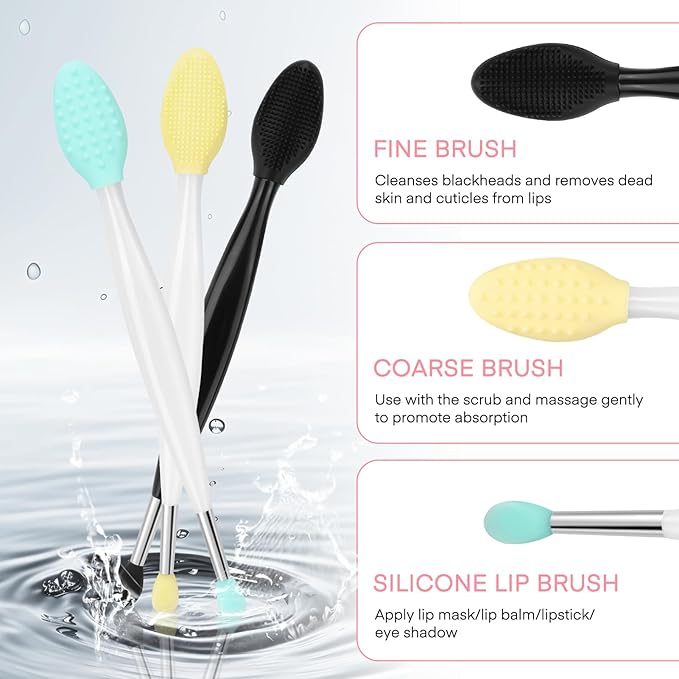 Unaone Lip Scrub Brush - 3 PCS Dual-ended Lip Scrubber Exfoliator and Silicone Lip Brush, 2-in-1 Silicone Lip Scrub Tool Lip Mask Applicator, Gentle Exfoliator & Applicator for Soft-BrightBean Baby
