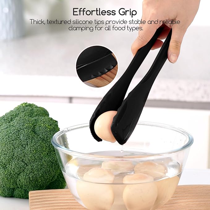 SOLEADER 11 Inch Silicone Tongs for Cooking Heat Resistant, Lightweight Non-Scratch Stainless Steel, Kitchen & BBQ Tools with Silicone Tips for Flipping Fish, Steak, Toast & Bread (2-Pack)