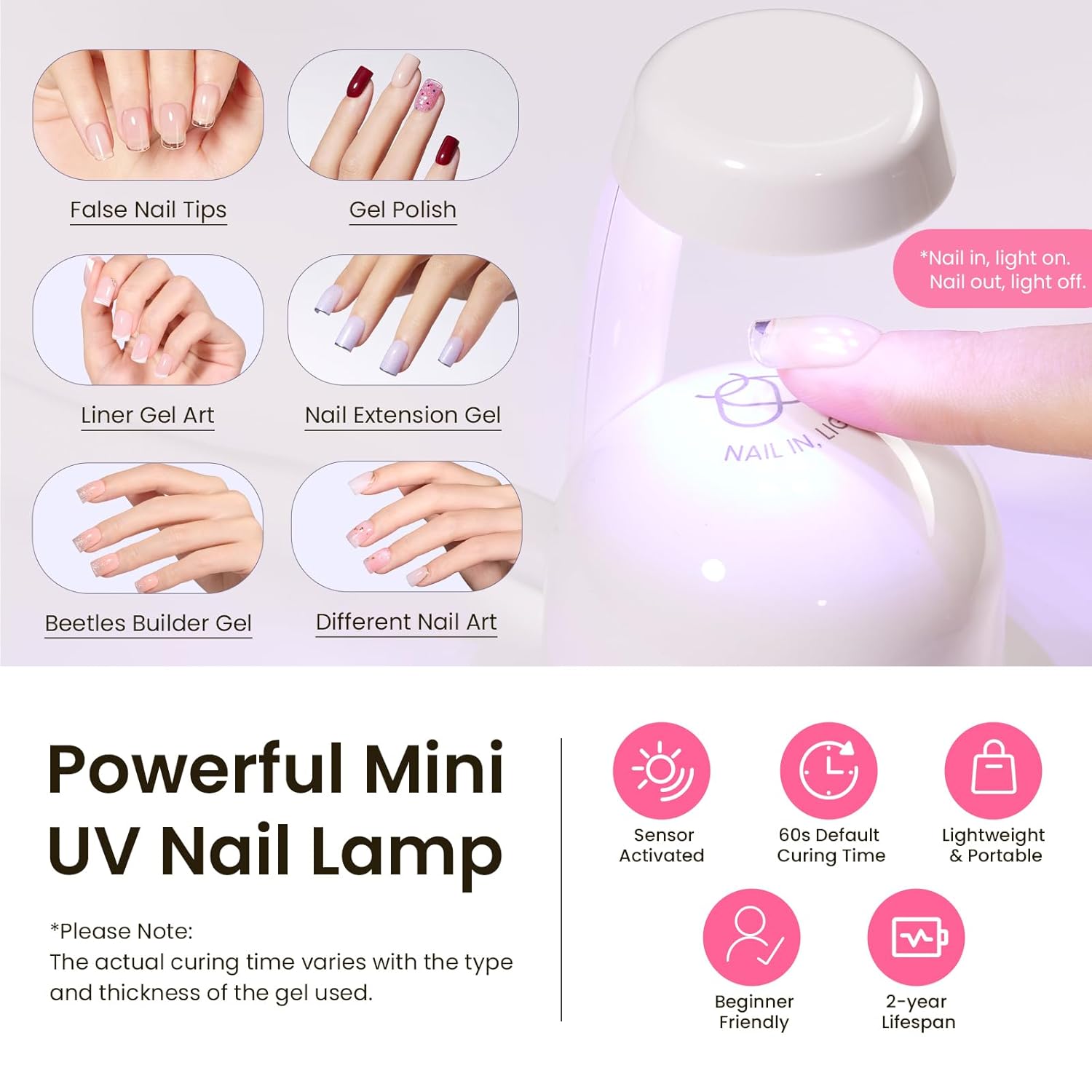 Beetles Tipex Instant Apex Nail Tips Kit, Extra Short Squoval 224Pcs 16 Sizes Pre-Building & Pre-Etched Gel Nail Tips Thicker Acrylic Nails False Nail Extension with Tipex Uv Nail Glue Mini Nail Lamp-BrightBean Baby