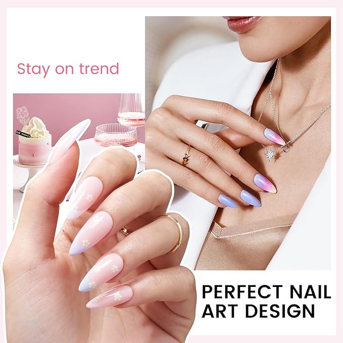 Gel Nail Polish Kit with U V Light, Hema-Free Light Baby Pink Blue Purple Nude Pink Summer Gel Polish Set with Base & Top Coat Chrome Nail Powder, 4 Colors Mini Salon Nail Art Starter Gift for Women-BrightBean Baby