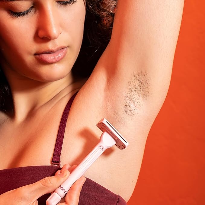 HANNI Shave Starter Set, Saftey Razor with Blades and Shaving Gel, Unisex Grooming Kit for Smooth, Soft Skin, Hair Removal Gift Set for All Skin Types, Blush-BrightBean Baby