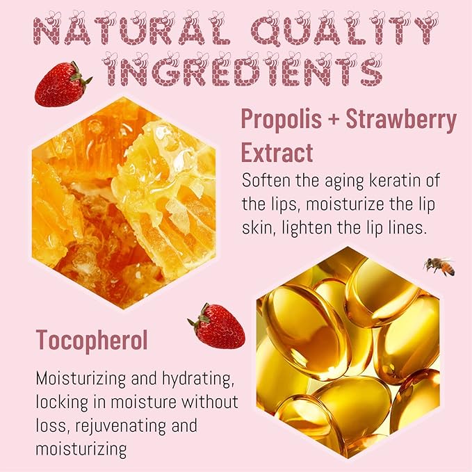 2PCS Lip Balm Honey Pot, Honey Pot Lip Balm for Dry Cracked Lips, Strawberry Lip Balm Scrubs Exfoliator & Moisturizer, Hydrating Lip Balm Honey Pot with Wand, Lip Sleeping Mask (B)-BrightBean Baby