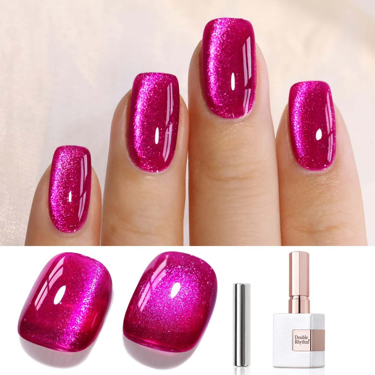 Double Rhythm 15ML Ice Glass Cat Eye Gel Polish with Magnet Holographic Glitter Shimmer Translucent Sheer Color Salon Soak Off Magnetic at Home (Pitaya Purple-MC1072)-BrightBean Baby