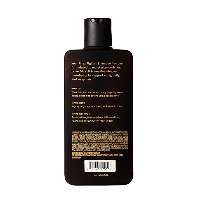 Hawthorne Frizz Fighter Shampoo for Curly Hair with Shea Butter, Macadamia, and Coconut Oil. Hydrate Hair and Tame Frizz. Sulfate Free, Paraben Free. 8 Fl. Oz. 2-Pack.-BrightBean Baby