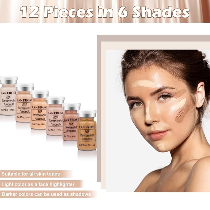 BB Facial Glow Serum Starter Kit Hyaluronic Acid Essence Foundation Skin Care Kit 0.27oz 6 Vials, Combined With Niacinamide and Peptides To Brighten Skin Tone Anti-Aging Foundation 6-Color(Multicolo)-BrightBean Baby