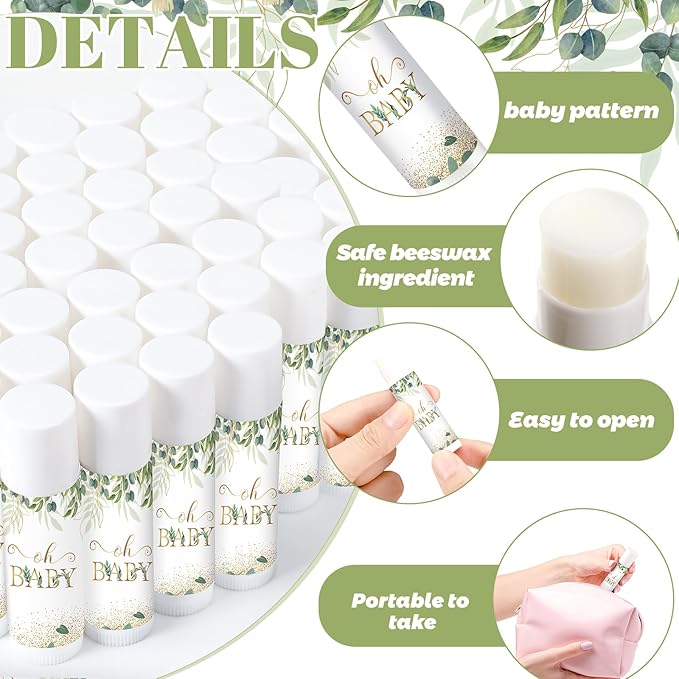 40 Pieces Lip Balm Bulk Baby Shower Jasmine Lip Balm Favors Floral Moisturizing Lip Balm for Women Children Men Girl kids Gender Reveal Favors Gift Baskets (Leaves)-BrightBean Baby