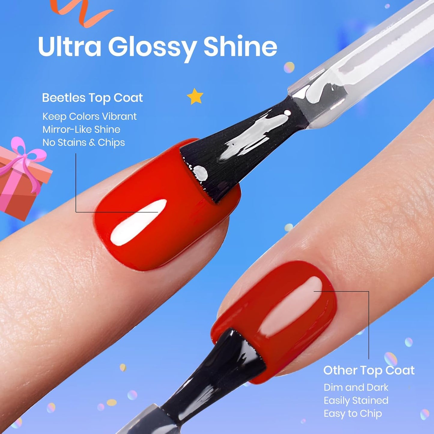 Beetles 2Pcs No Wipe Gel Top Coat and Base Coat Set, High Gloss Clear Long Lasting Base and Top Coat, Soak Off Nail Art DIY at Home-BrightBean Baby