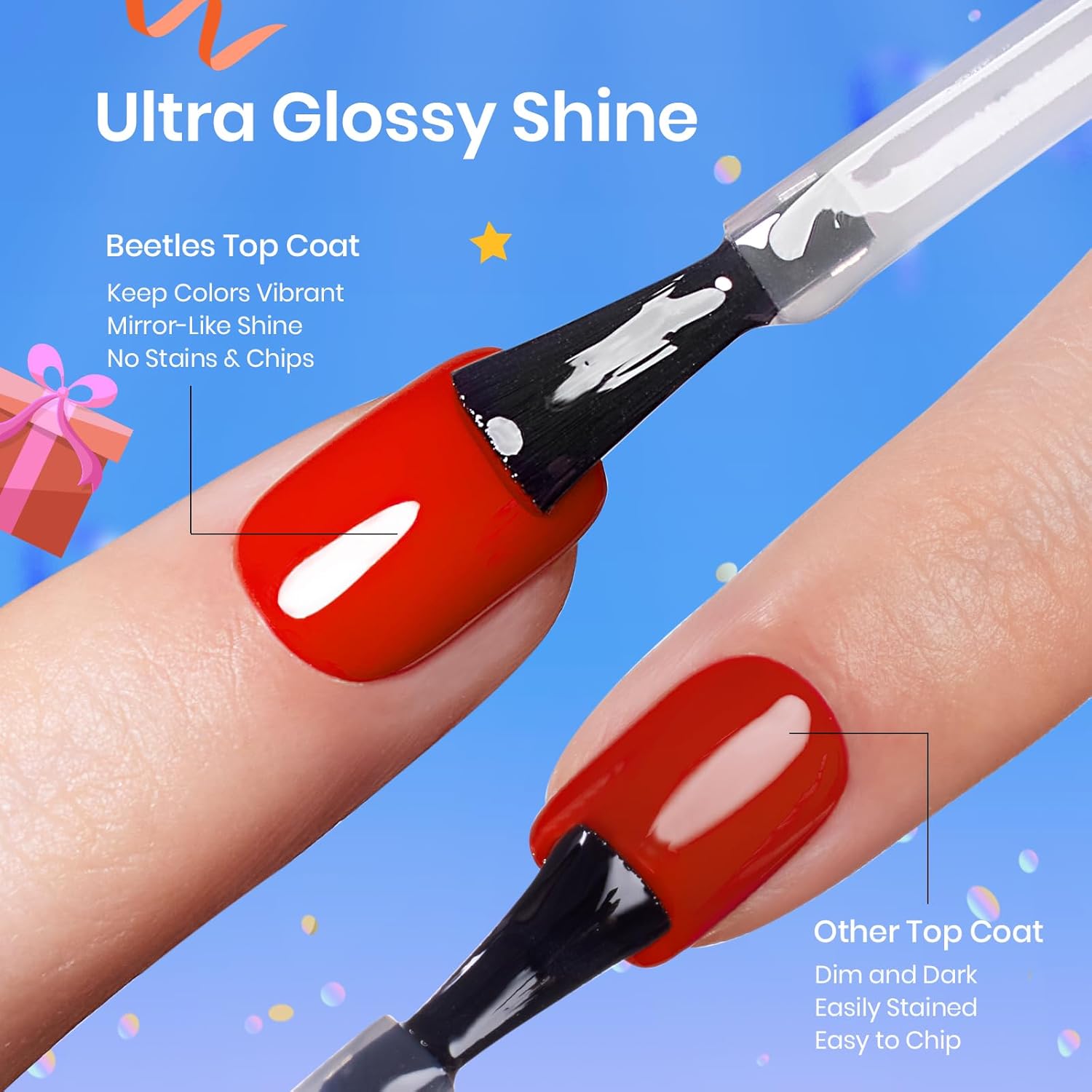 Beetles 2Pcs No Wipe Gel Top Coat and Base Coat Set, High Gloss Clear Long Lasting Base and Top Coat, Soak Off Nail Art DIY at Home-BrightBean Baby