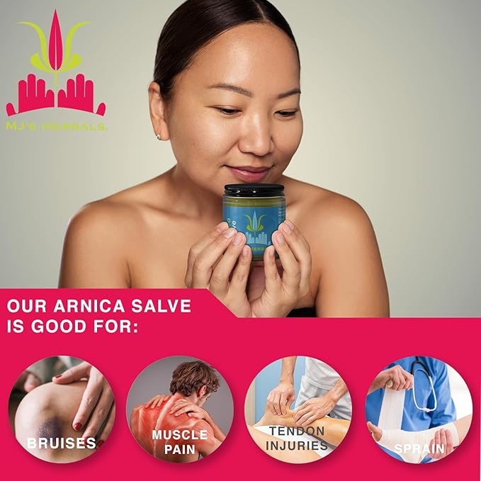 MJ’s Herbals Arnica Salve | Organic, Maximum Strength, Immediate Relief for Sore Muscles & Feet | Bruise Recovery, Fantastic Massage & After Yoga Balm | No Parabens, No Synthetics (1 oz)-BrightBean Baby