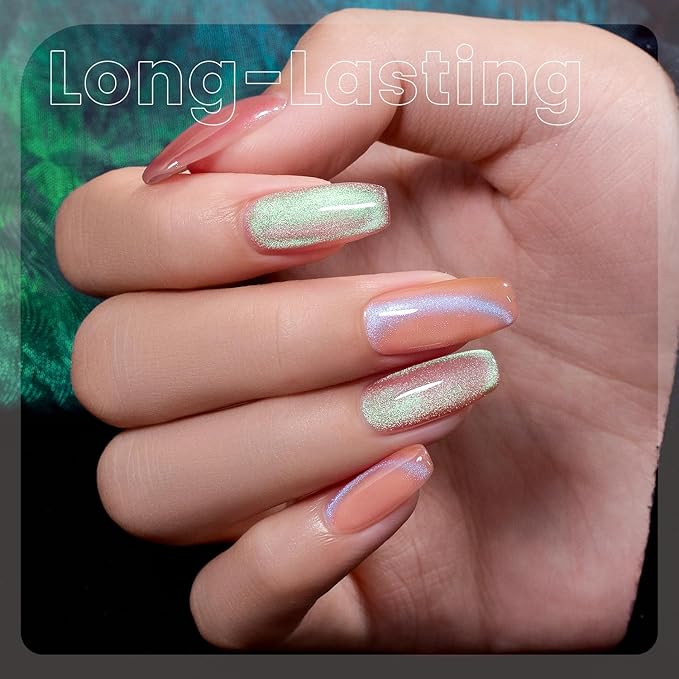 RARJSM Aurora Glitter Cat Eye Gel Nail Polish Set 6Pcs Nude Pink Light Purple Gold Brown Green Blue Galaxy Mermaid Glitter Cateye Gel Polish with Magnetic Stick UV LED Curing Require Home Salon-BrightBean Baby