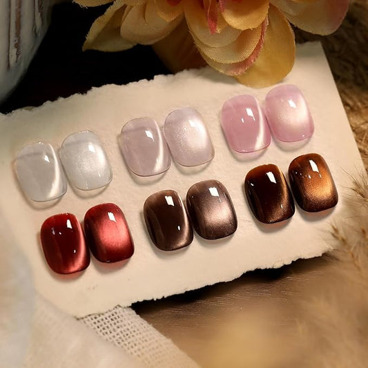 Born Pretty Cat Magnetic Eye Gel Nail Polish, 6 Colors Retro Magnetic Glitter Gel Polish Set Silver Pink Red Nail Polish Kit Soak Off LED Nail Art DIY Salon Gift-BrightBean Baby