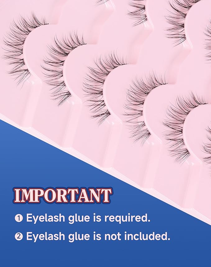 Lashes Natural CLear Band Wispy False Eyelashes Natural Look Flared Strip Eyelash False Eye Lash Soft 7 Pairs Everyday SF-02-BrightBean Baby