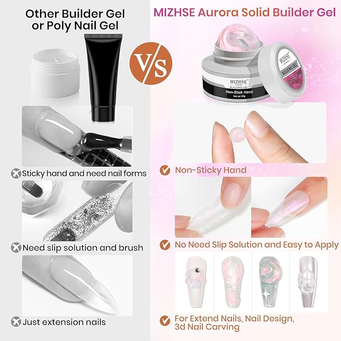 MIZHSE Solid Builder Gel for Nails, Mermaid Pearl 1oz Hard Gel Builder Non Sticky Nail Extension Gels Long Lasting Modeling Sculpture Nail Salon Art Home Use-BrightBean Baby
