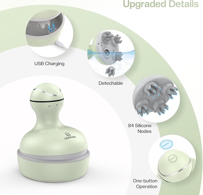 COMFIER Scalp Massager, Electric Head Scratcher, Portable Head Massager for Hair Growth with 84 Silicone Massage Nodes, Dog&Cat Massager, Rechargeable, Waterproof, Gifts for Mom,Dad,Women,Men (Green)-BrightBean Baby