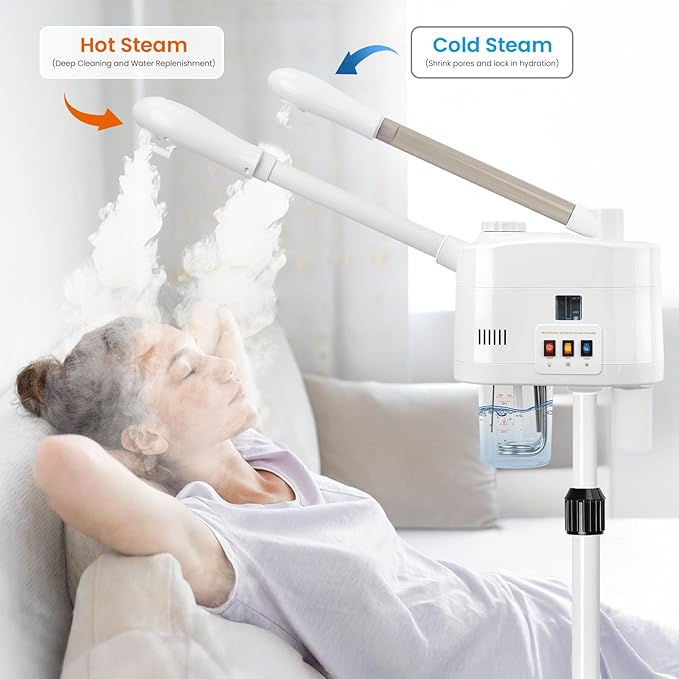 Professional Facial Steamer, 2 in 1 Facial Steamer on Wheels for Cold Mist & Hot Mist & Timer Function, Stand Face Steamer Adjustable Height for Spa, Salon and at Home use-BrightBean Baby