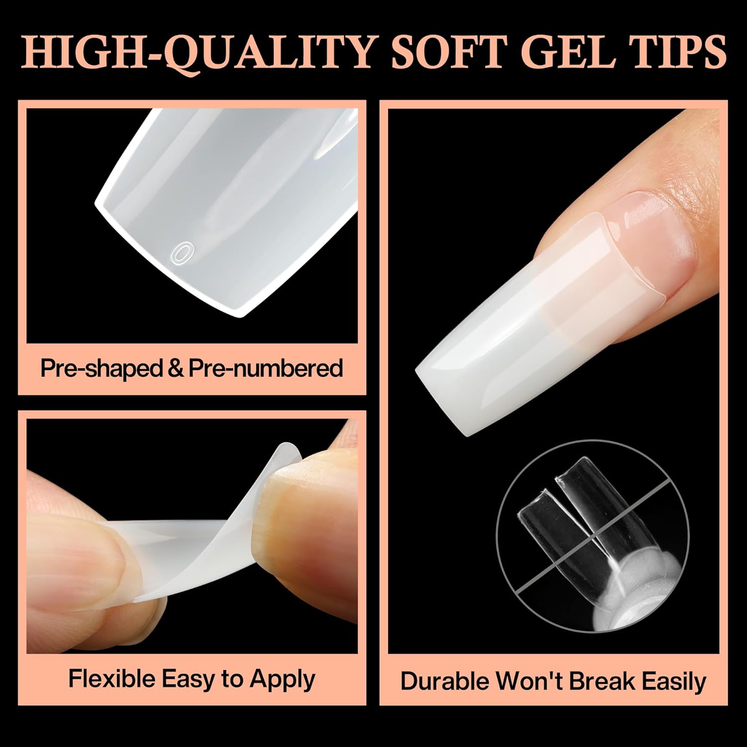 504PCS Half Cover False Nails Tips Acrylic Nail Tips Artificial False Nails Lady French Style Tip Acrylic Fake Nails For Nail Extensions Art Salon Home DIY-BrightBean Baby