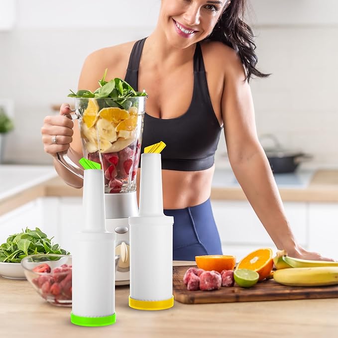 6Pack Fruit Juice and Liquor Pour Bottles, Colorful Juice Pouring Bottle Containers, Plastic Juice Pour Bottles for Liquor Juice, Plastic Juice Dispensers for Home Party Bar Kitchen Supplies