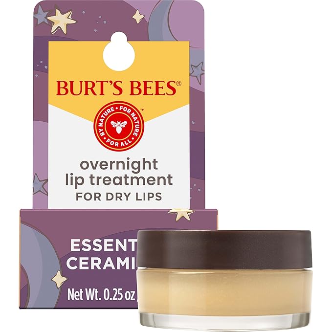 Burt's Bees Overnight Intensive Lip Treatment, 0.25 oz - Moisturizing, Restorative, Reduces Fine Lines, Vitamin E, Ceramides Oils, Leaping Bunny Certified, Compact Jar-BrightBean Baby