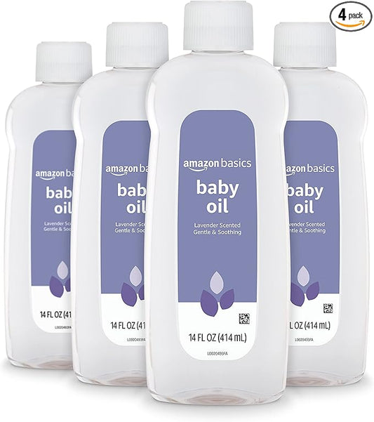 Amazon Basics Baby Oil, Lavender Scented, 14 Fl Oz (Pack of 4) (Previously Solimo)-BrightBean Baby