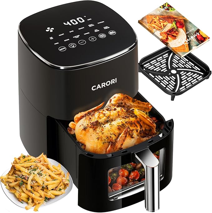 Air Fryer 12 Preset with Viewing Window, 6Qt Large Capacity, 400℉ Max Crisp, Airfryer, Bake, Roast, Dehydrate, Reheat, 1700W Quick Even Easy Meals, Nonstick Dishwasher Safe Basket